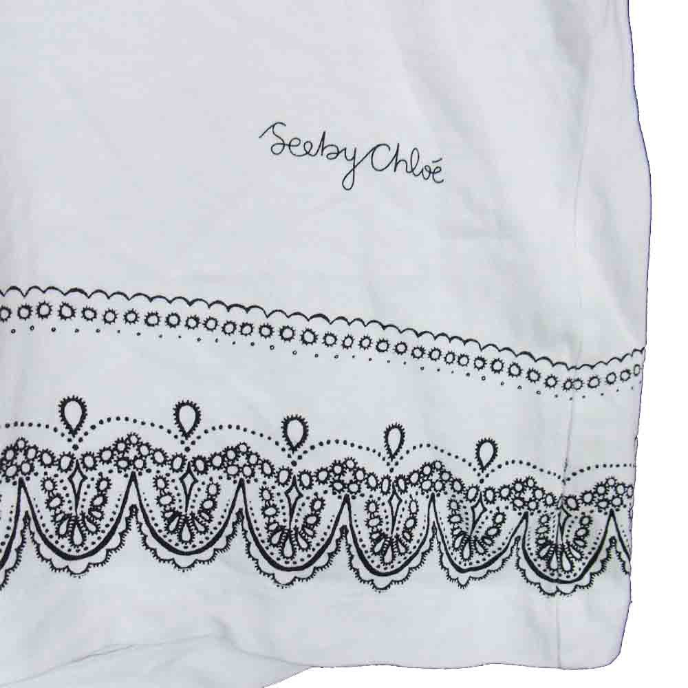 SEE BY CHLOE シーバイクロエ デザイン プリント Tシャツ ホワイト系 38【中古】