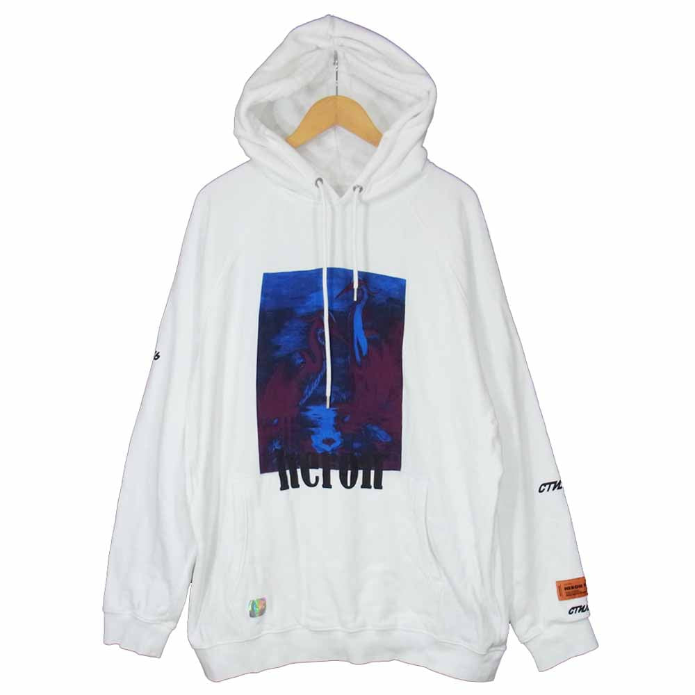 ヘロンプレストン HOODIE HERONS フーディー 鳥 サギ プリント パーカー ホワイト系 L【中古】