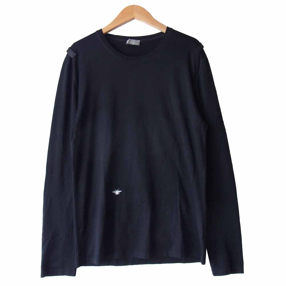 DIOR HOMME ディオールオム エディ期 BEE 刺繍 ショルダー レザーパッチ 長袖カットソー ブラック系 S【中古】