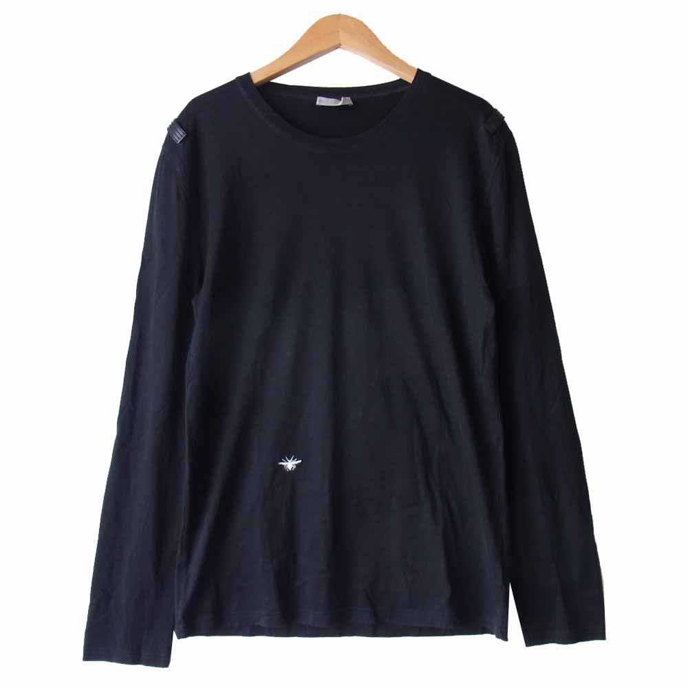 DIOR HOMME ディオールオム 04SS 4EH7050138 エディ期 BEE 刺繍 ショルダー レザーパッチ 長袖カットソー ブラック系 S【中古】