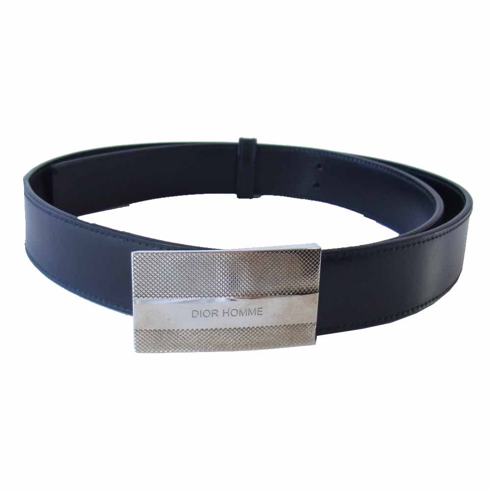 DIOR HOMME ディオールオム ロゴ バックル レザー ベルト ブラック系 90【中古】