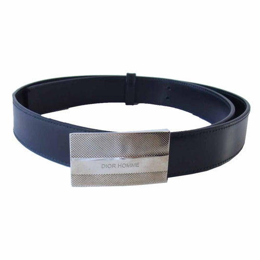 DIOR HOMME ディオールオム ロゴ バックル レザー ベルト ブラック系 90【中古】