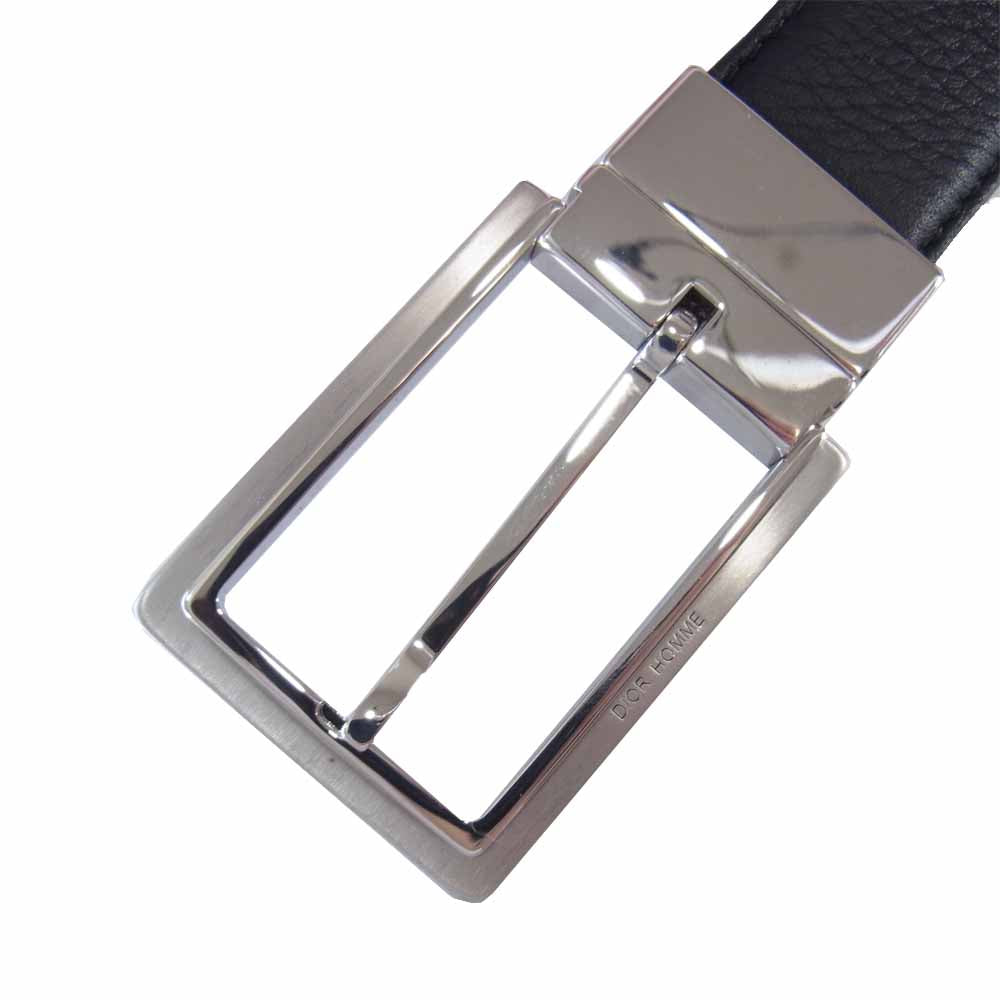 DIOR HOMME ディオールオム スクエア バックル グレインレザー ベルト 黒×紺【美品】【中古】