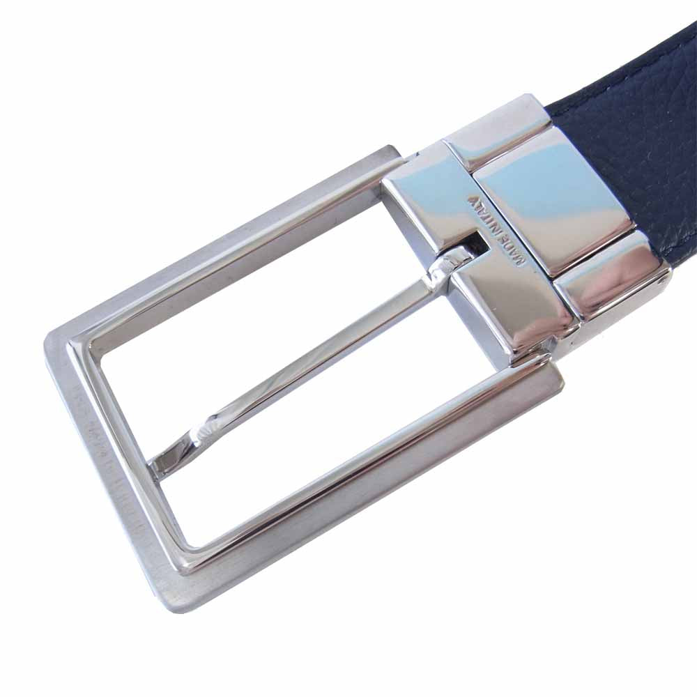 DIOR HOMME ディオールオム スクエア バックル グレインレザー ベルト 黒×紺【美品】【中古】