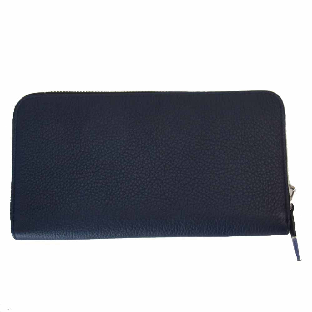 DIOR HOMME ディオールオム 27324 グレイン カーフ レザー バイカラー ラウンドジップ ウォレット 財布 紺×黒【極上美品】【中古】