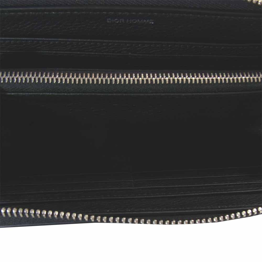 DIOR HOMME ディオールオム 27324 グレイン カーフ レザー バイカラー ラウンドジップ ウォレット 財布 紺×黒【極上美品】【中古】
