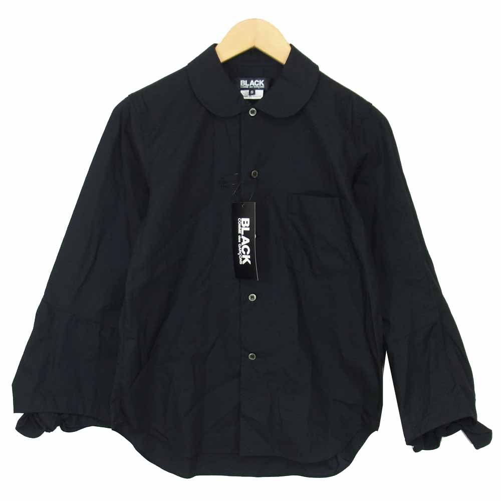 BLACK COMME des GARCONS ブラックコムデギャルソン 1B-B013 18AD 綿 ブロード 丸襟 袖 リボン シャツ ブラック系 S【新古品】【未使用】【中古】