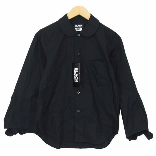 BLACK COMME des GARCONS ブラックコムデギャルソン 1B-B013 18AD 綿 ブロード 丸襟 袖 リボン シャツ ブラック系 S【新古品】【未使用】【中古】