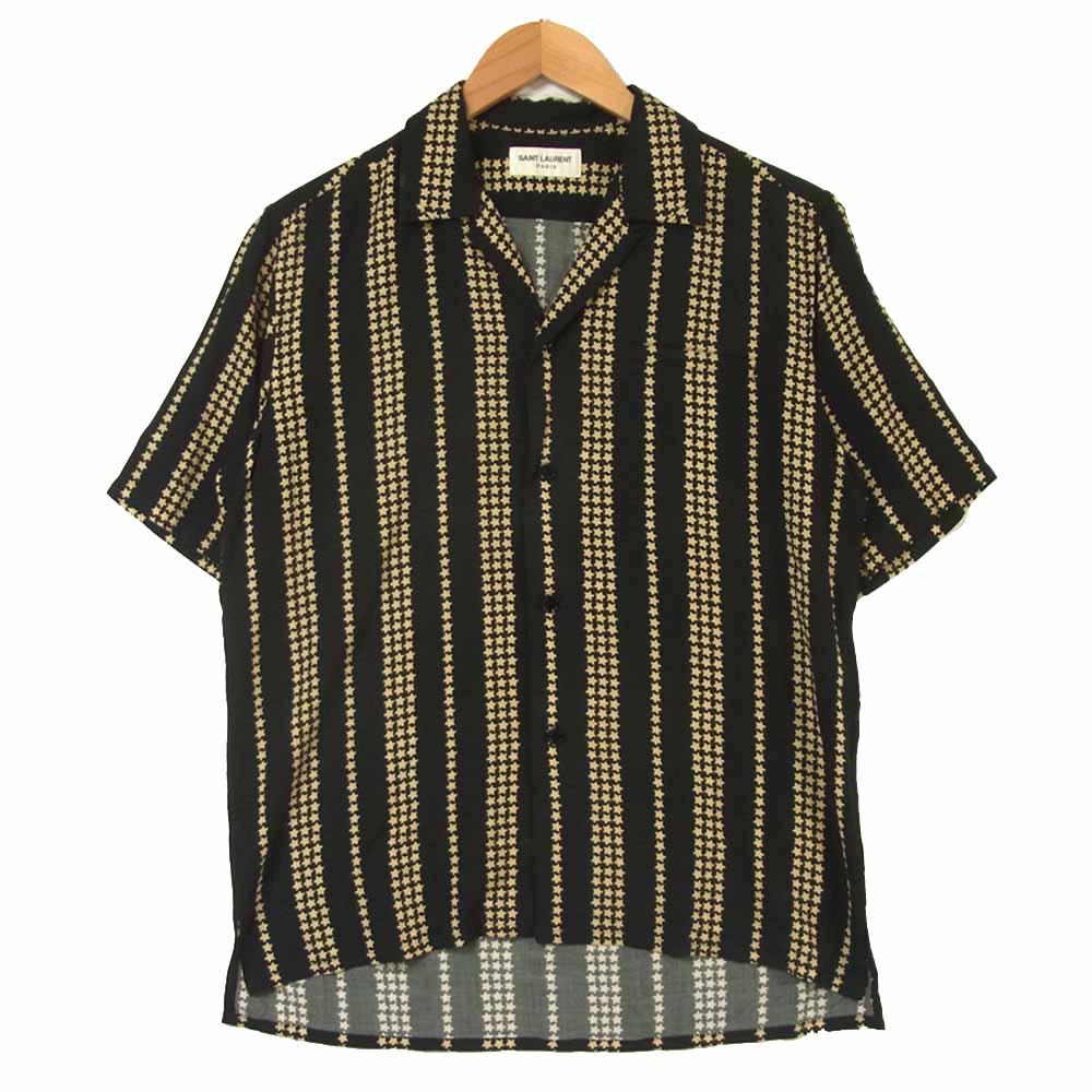 SAINT LAURENT サンローラン 19SS 507592 国内正規品 スター ストライプ レーヨン 半袖 シャツ ブラック系 38【中古】