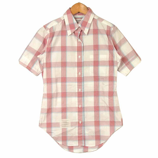 THOM BROWNE トムブラウン チェック 半袖 シャツ コットン アメリカ製 レッド系 ホワイト系【中古】
