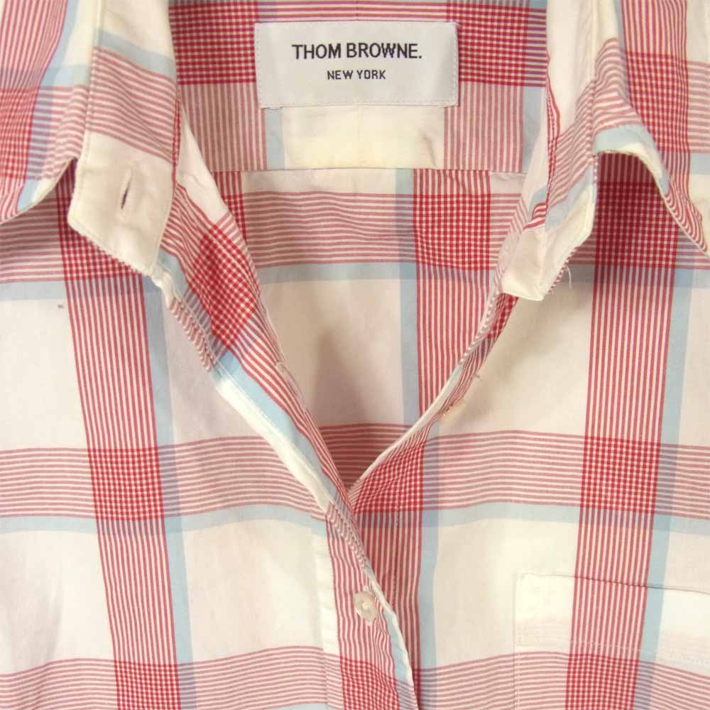 THOM BROWNE トムブラウン チェック 半袖 シャツ コットン アメリカ製 レッド系 ホワイト系【中古】