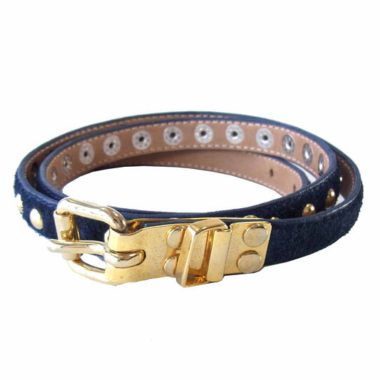 kolor カラー スタッズ ナロー レザー ベルト ネイビー系【中古】