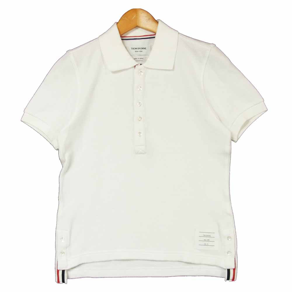 THOM BROWNE トムブラウン SHORT SLEEVE POLO コットン 半袖 ポロシャツ 日本製 ホワイト系 00【中古】