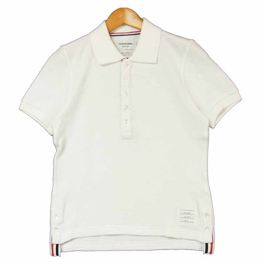 THOM BROWNE トムブラウン SHORT SLEEVE POLO コットン 半袖 ポロシャツ 日本製 ホワイト系 00【中古】
