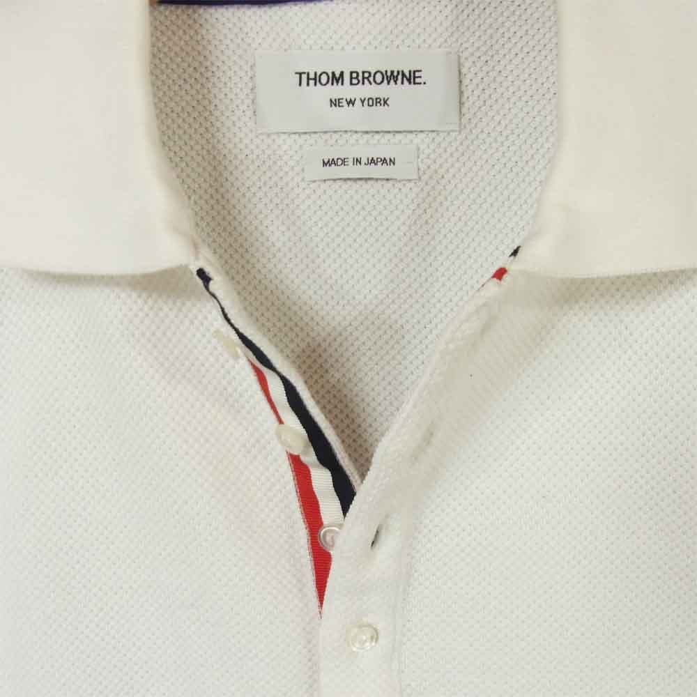 THOM BROWNE トムブラウン SHORT SLEEVE POLO コットン 半袖 ポロシャツ 日本製 ホワイト系 00【中古】