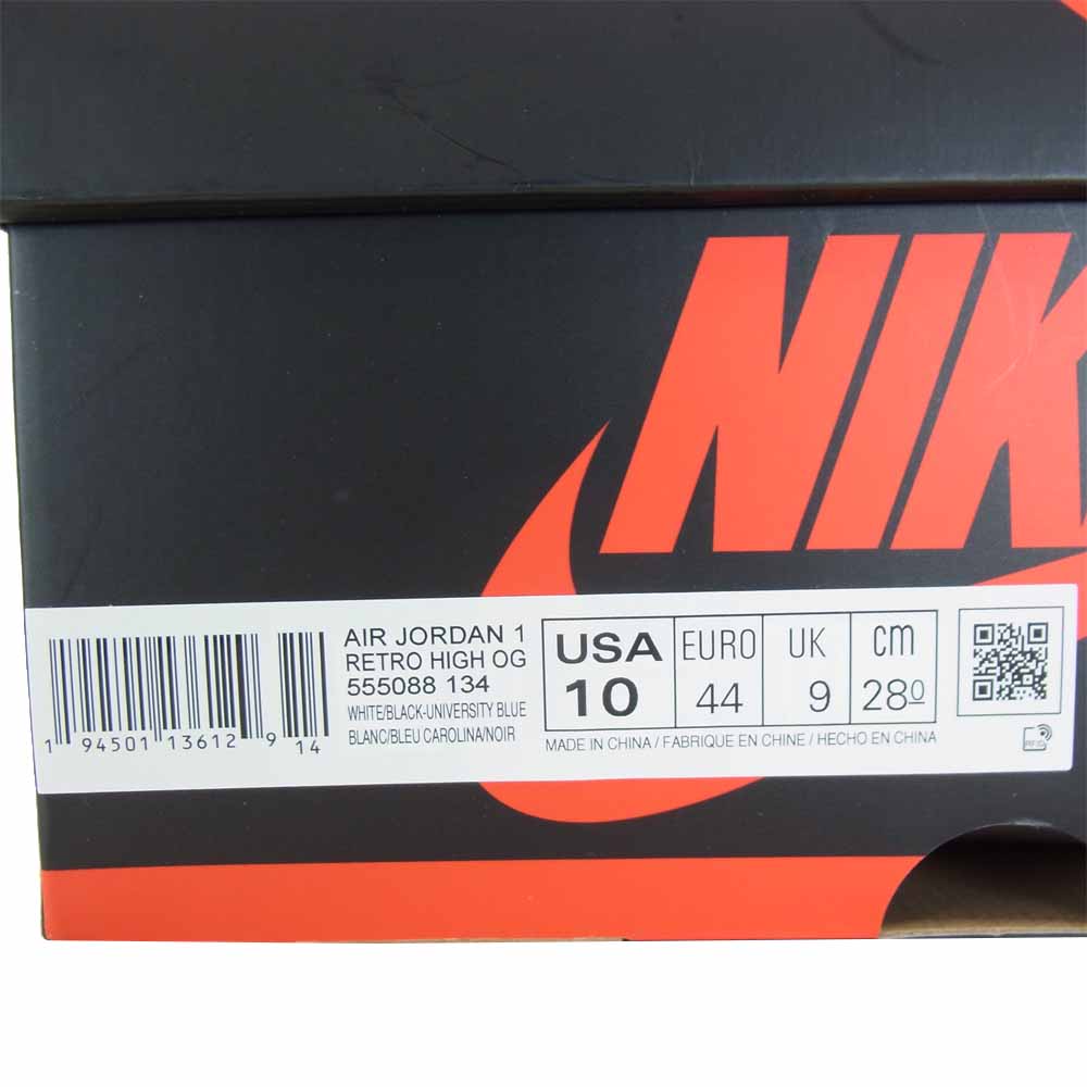 NIKE ナイキ 555088-134 AIR JORDAN 1 RETRO HIGH OG OG UNIVERSITY BLUE エアジョーダン 1 レトロ ハイ ユニバーシティ ブルー ライトブルー系 ブラック系 28cm【新古品】【未使用】【中古】