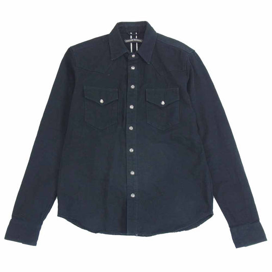 CHROME HEARTS クロムハーツ（原本無） 国内正規品 DENIM WESTERN クロスボール デニム ウエスタン シャツ ブラック系 SM【中古】