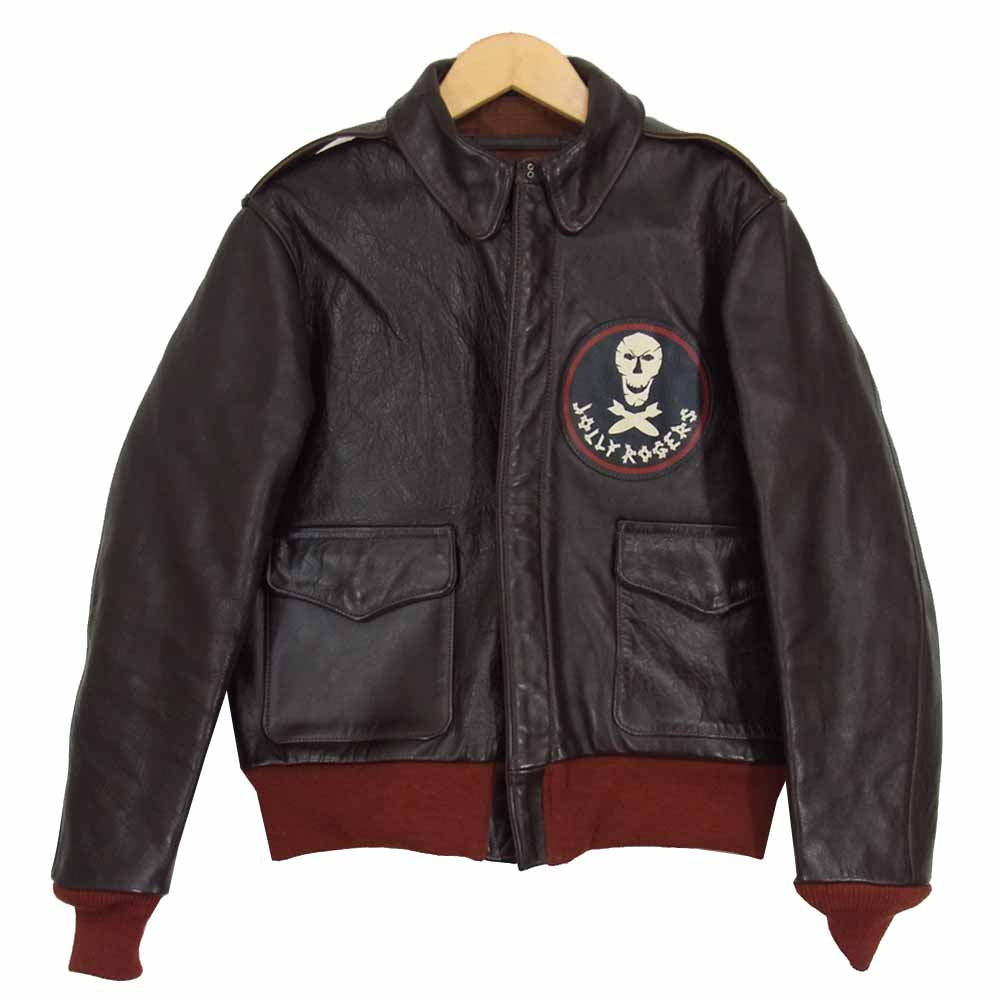 THE FEW ザフュー W535 AC 16159 ROUGHWEAR ラフウェア実名復刻 赤リブ JOLLY ROGERS A-2 フライト ジャケット ブラウン系 34【美品】【中古】