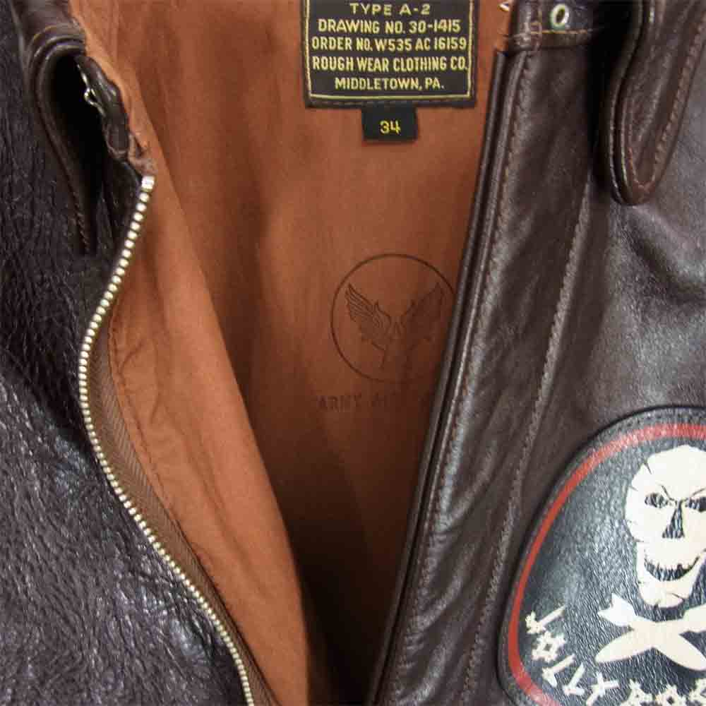 THE FEW ザフュー W535 AC 16159 ROUGHWEAR ラフウェア実名復刻 赤リブ JOLLY ROGERS A-2 フライト ジャケット ブラウン系 34【美品】【中古】