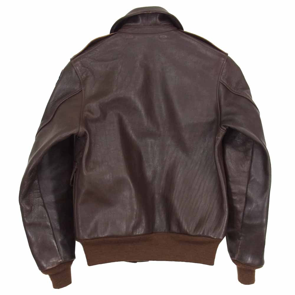 The REAL McCOY'S ザリアルマッコイズ 42-1401P ROUGHWEAR ラフウェア実名復刻 JOLLY ROGERS ブラック パイレーツ A-2 フライト ジャケット ブラウン系 34【美品】【中古】