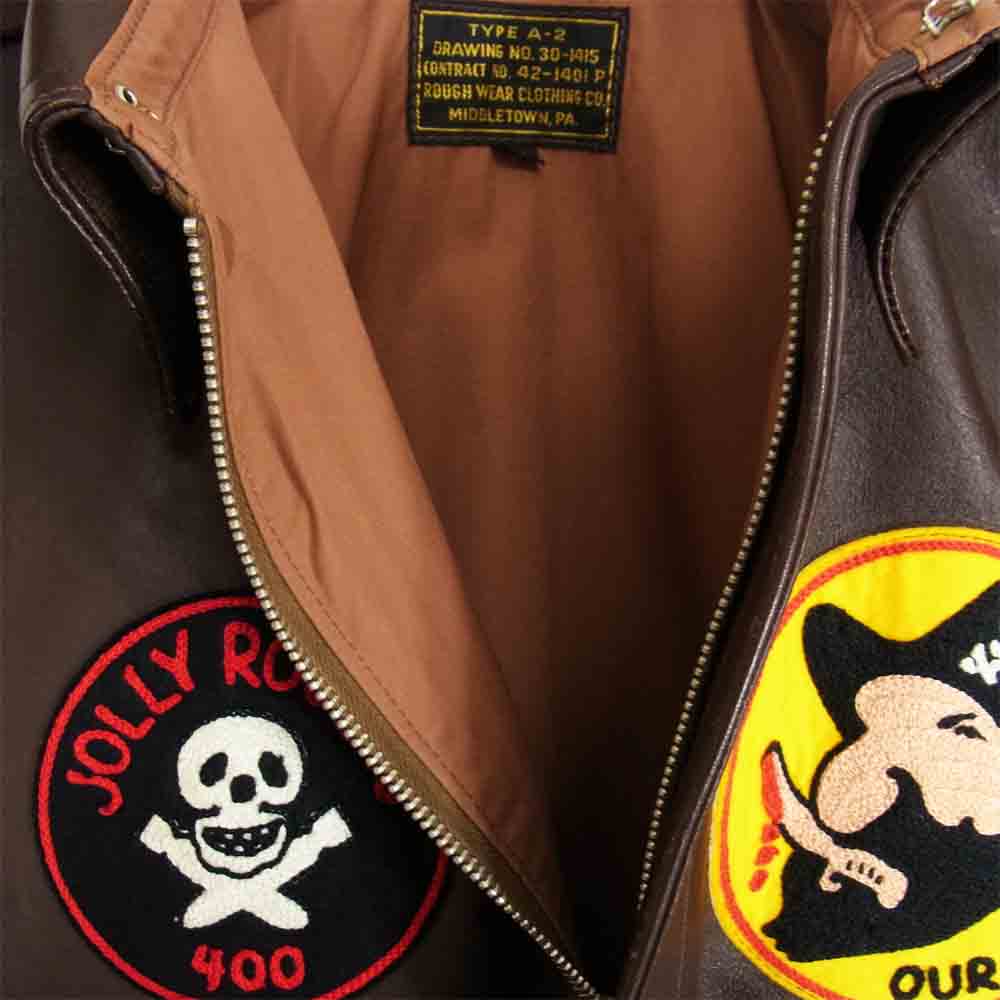 The REAL McCOY'S ザリアルマッコイズ 42-1401P ROUGHWEAR ラフウェア実名復刻 JOLLY ROGERS ブラック パイレーツ A-2 フライト ジャケット ブラウン系 34【美品】【中古】