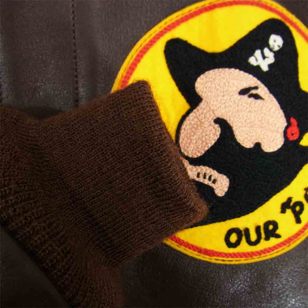 The REAL McCOY'S ザリアルマッコイズ 42-1401P ROUGHWEAR ラフウェア実名復刻 JOLLY ROGERS ブラック パイレーツ A-2 フライト ジャケット ブラウン系 34【美品】【中古】