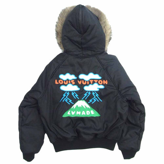 LOUIS VUITTON ルイ・ヴィトン × NIGO 国内正規品 20AW 1A81P8 エンブロイダリー LV マウンテン アビエイター ブルゾン ブラック系 52【美品】【中古】