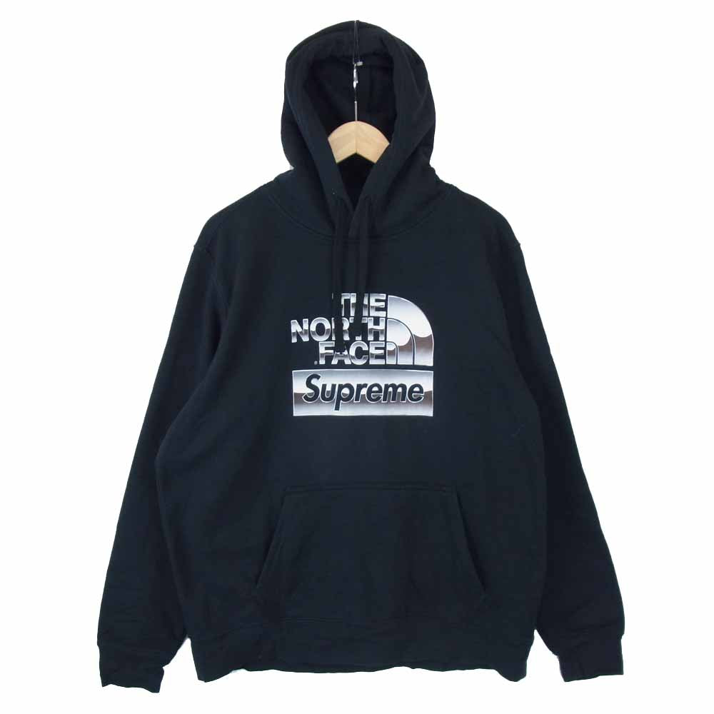 Supreme シュプリーム × ノースフェイス THE NORTH FACE 18SS NT11807I Metallic Logo Hooded Sweatshirt メタリックロゴ パーカー ブラック系 L【中古】