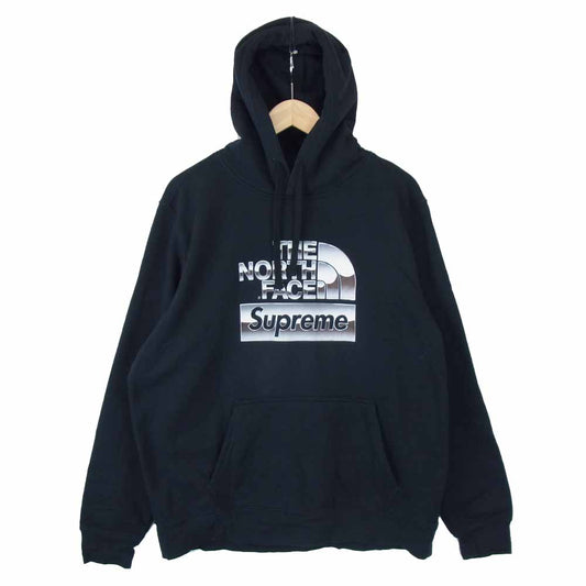 Supreme シュプリーム × ノースフェイス THE NORTH FACE 18SS NT11807I Metallic Logo Hooded Sweatshirt メタリックロゴ パーカー ブラック系 L【中古】