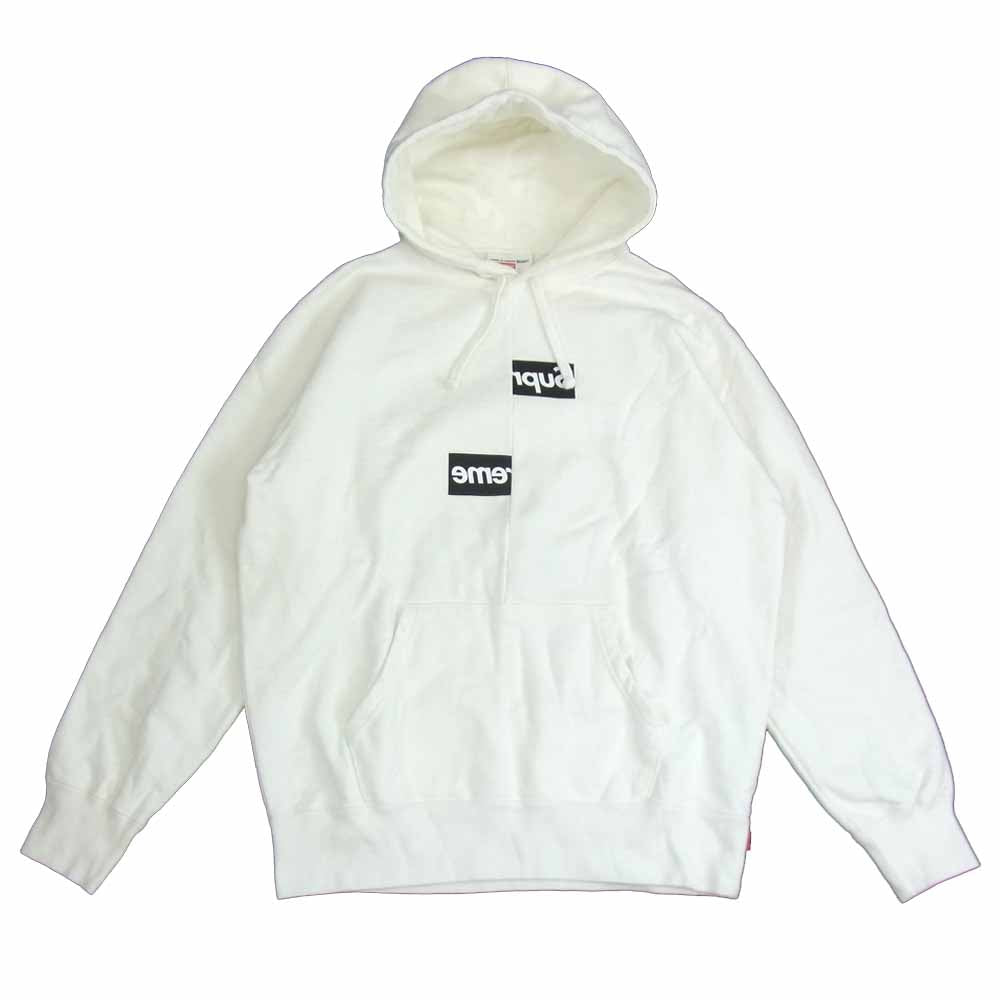 Supreme シュプリーム × コムデギャルソン COMME des GARCONS SHIRT 18AW Split Box Logo Hooded Sweatshirt スプリット ボックスロゴ パーカー ホワイト系 M【美品】【中古】