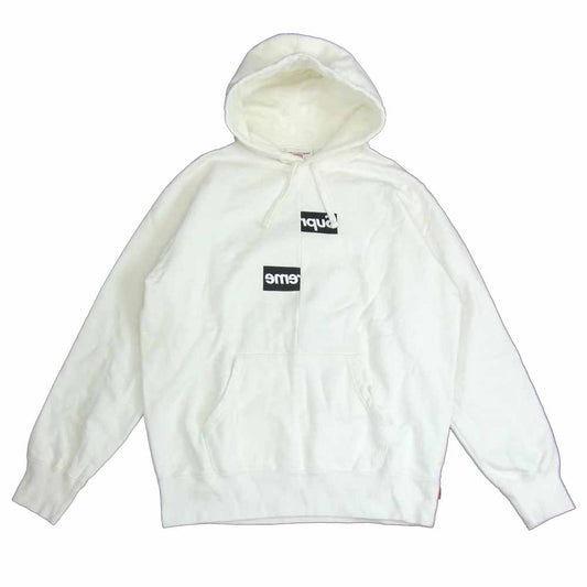 Supreme シュプリーム × コムデギャルソン COMME des GARCONS SHIRT 18AW Split Box Logo Hooded Sweatshirt スプリット ボックスロゴ パーカー ホワイト系 M【美品】【中古】