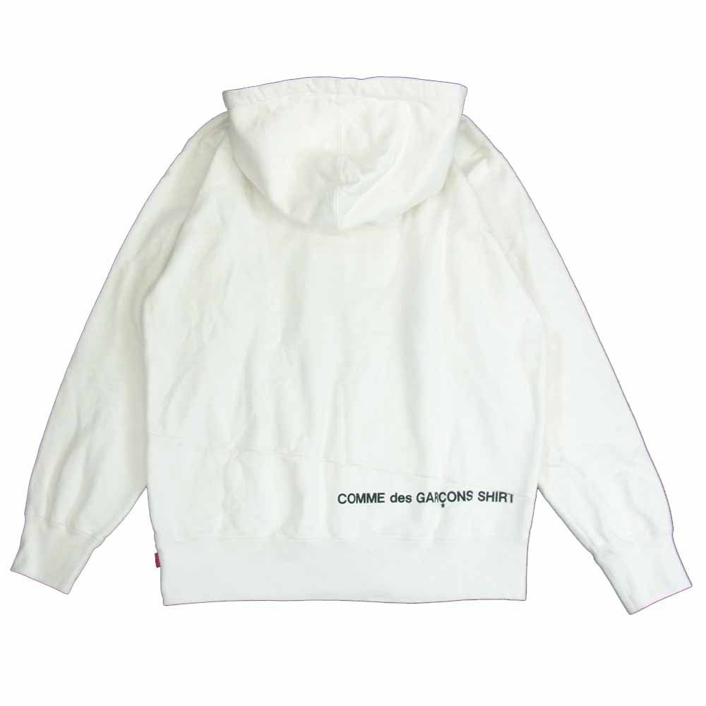 Supreme シュプリーム × コムデギャルソン COMME des GARCONS SHIRT 18AW Split Box Logo Hooded Sweatshirt スプリット ボックスロゴ パーカー ホワイト系 M【美品】【中古】