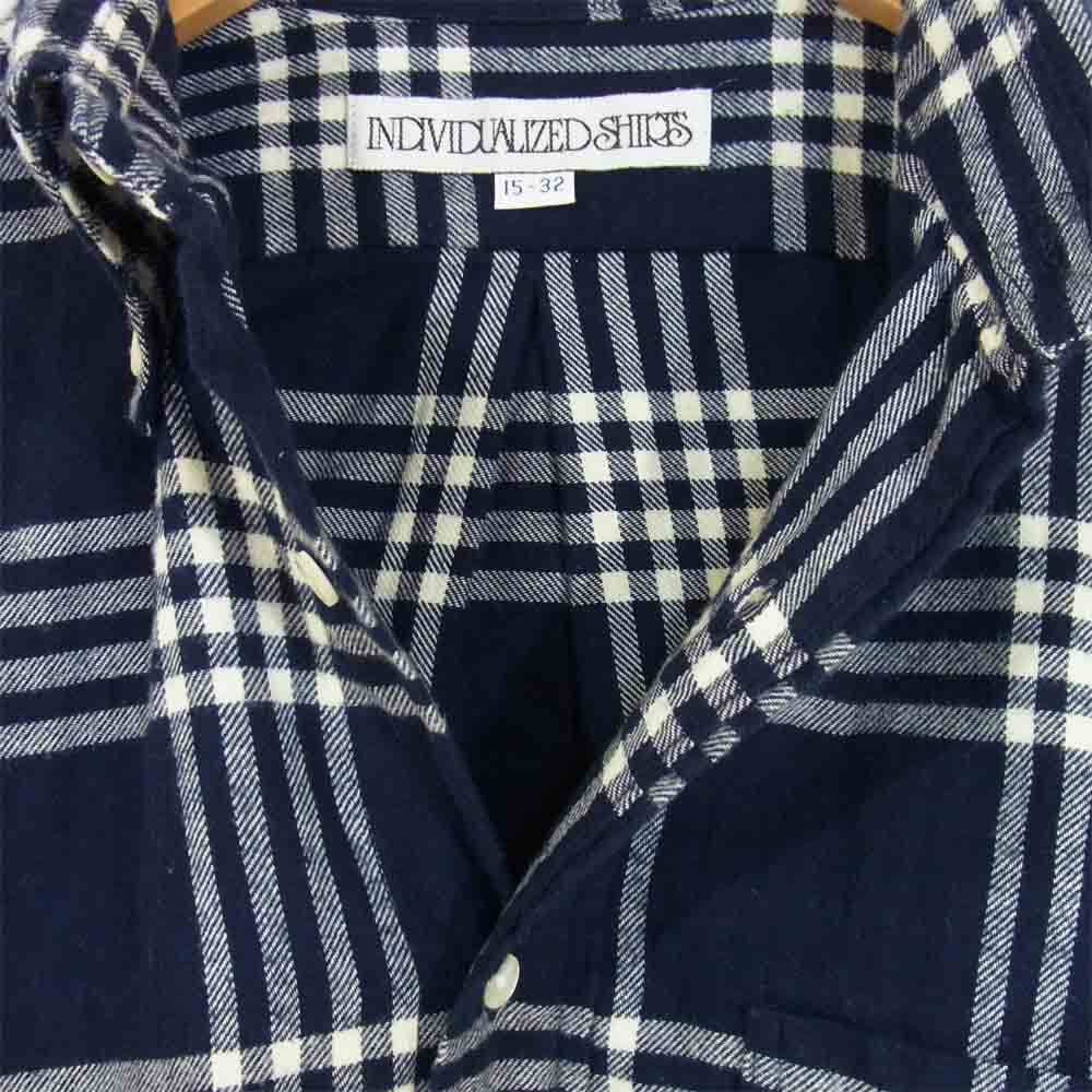INDIVIDUALIZED SHIRTS インディビジュアライズドシャツ ボタンダウン  チェック ネル シャツ USA製 ダークネイビー系 15-32【中古】