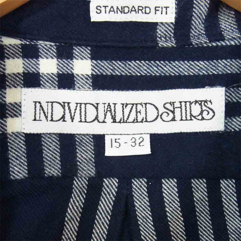 INDIVIDUALIZED SHIRTS インディビジュアライズドシャツ ボタンダウン  チェック ネル シャツ USA製 ダークネイビー系 15-32【中古】