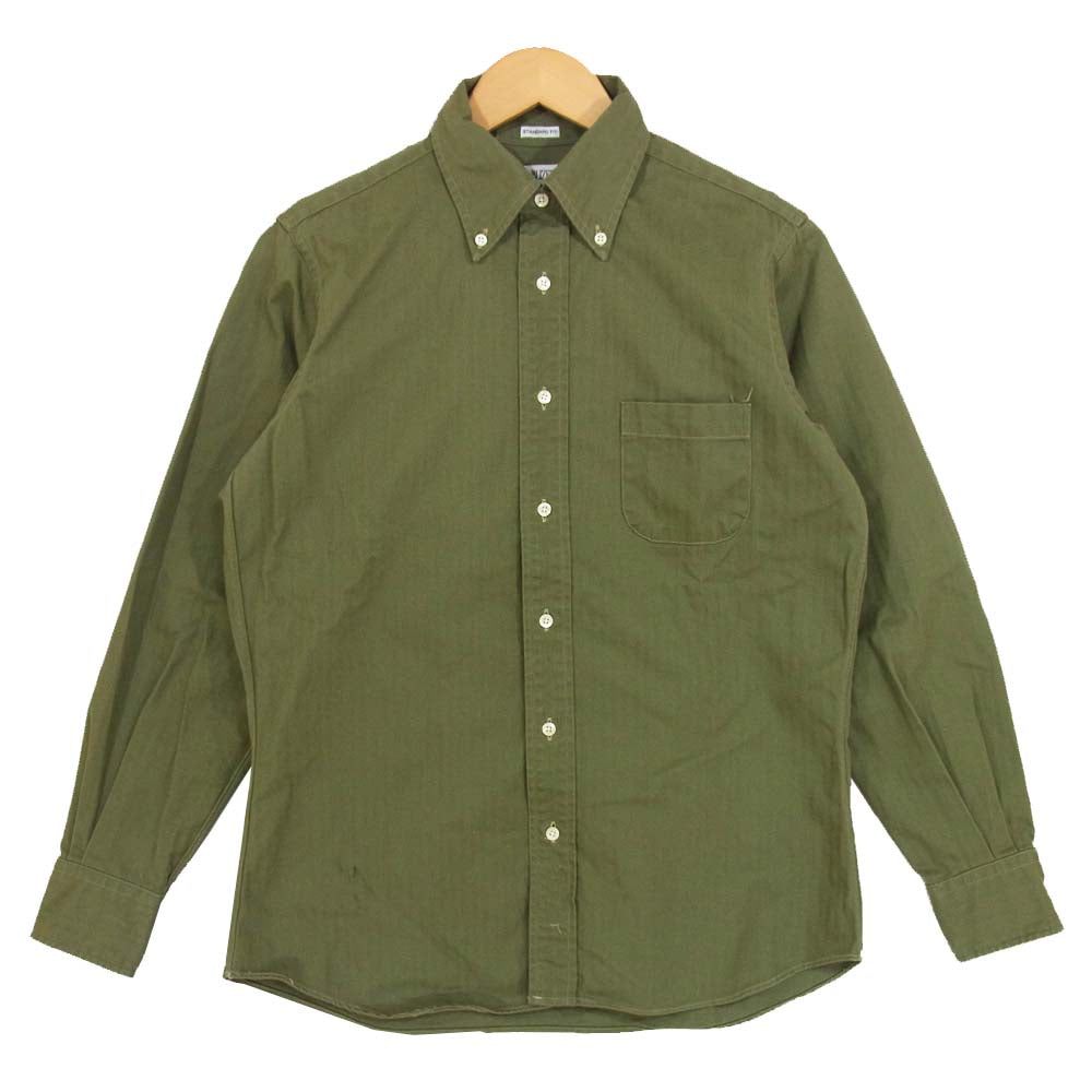 INDIVIDUALIZED SHIRTS インディビジュアライズドシャツ コットン ヘリンボーン ボタンダウン シャツ USA製 カーキ系 15-32【美品】【中古】