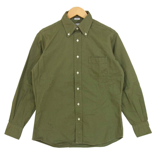 INDIVIDUALIZED SHIRTS インディビジュアライズドシャツ コットン ヘリンボーン ボタンダウン シャツ USA製 カーキ系 15-32【美品】【中古】