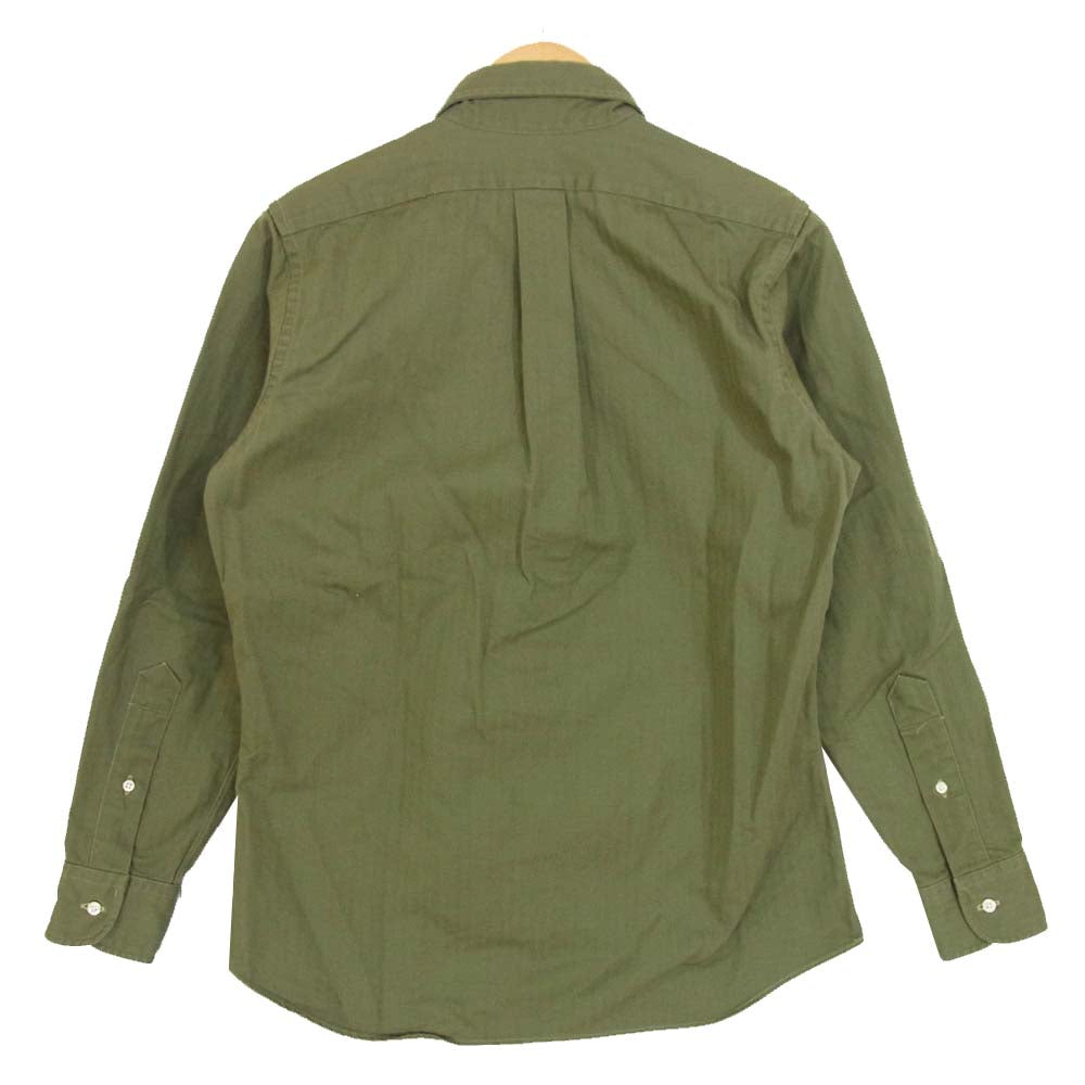 INDIVIDUALIZED SHIRTS インディビジュアライズドシャツ コットン ヘリンボーン ボタンダウン シャツ USA製 カーキ系 15-32【美品】【中古】