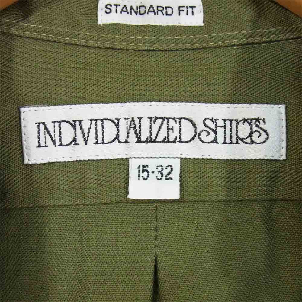 INDIVIDUALIZED SHIRTS インディビジュアライズドシャツ コットン ヘリンボーン ボタンダウン シャツ USA製 カーキ系 15-32【美品】【中古】
