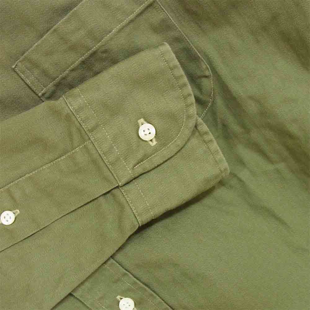 INDIVIDUALIZED SHIRTS インディビジュアライズドシャツ コットン ヘリンボーン ボタンダウン シャツ USA製 カーキ系 15-32【美品】【中古】