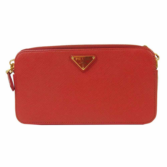 PRADA プラダ 1DH010 チェーン ショルダー バッグ レザー 牛革 レッド系【美品】【中古】