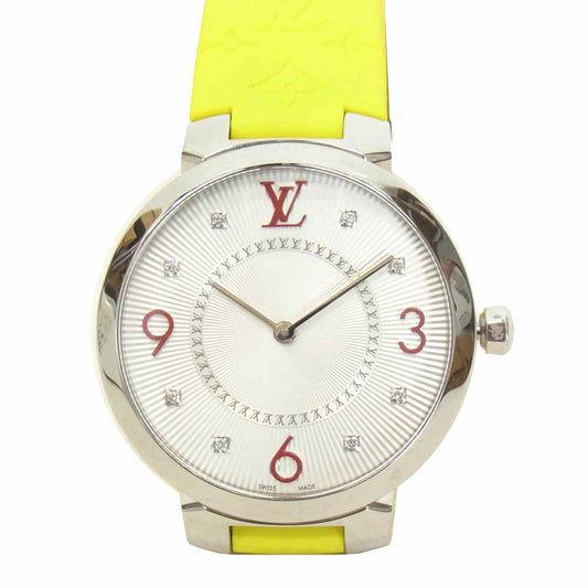 LOUIS VUITTON ルイ・ヴィトン Q13MJ タンブール モノグラム 8P ダイヤモンド クォーツ 腕時計 イエロー系【美品】【中古】