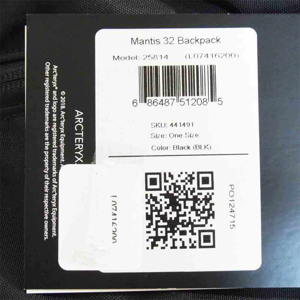 ARC'TERYX アークテリクス 25814 Mantis 32 Backpack マンティス バック パック リュック ブラック系【新古品】【未使用】【中古】