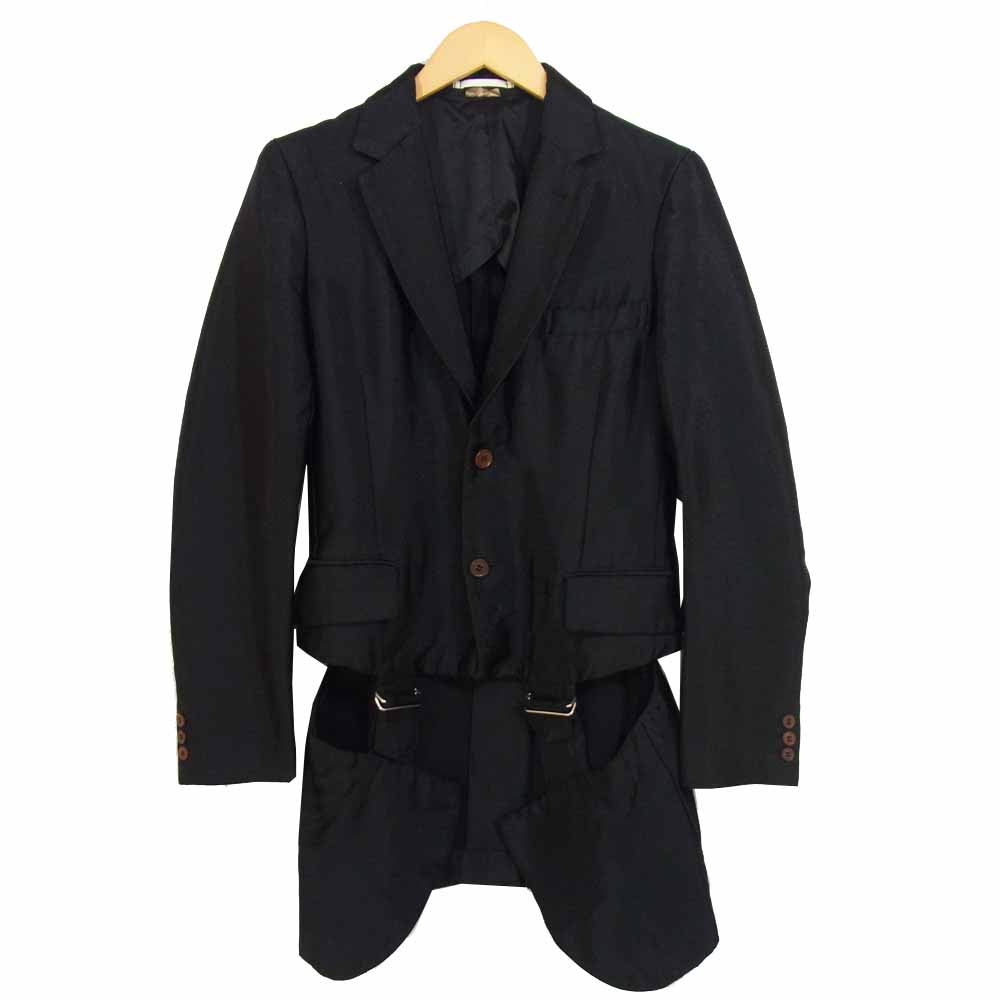 COMME des GARCONS HOMME PLUS コムデギャルソンオムプリュス GARMENT TREATED BUCKLE BLAZER バックル ブレザー ジャケット ブラック系 XS【美品】【中古】
