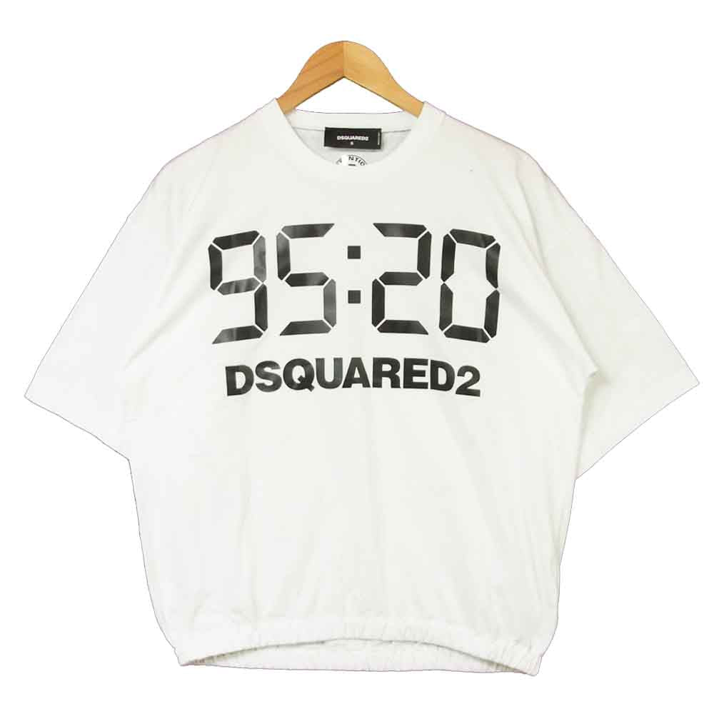 DSQUARED2 ディースクエアード S78GD0046 S22427 95:20 Slouch T-Shirt ロゴ プリント オーバーサイズ ギャザリング 半袖 Tシャツ ホワイト系 S【極上美品】【中古】