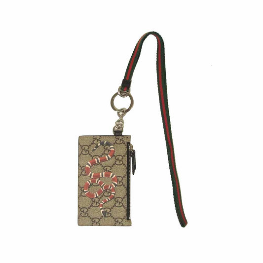 GUCCI グッチ 523903 キングスネーク プリント GGスプリーム カードケース ライトブラウン系【美品】【中古】