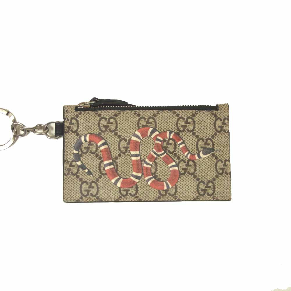 GUCCI グッチ 523903 キングスネーク プリント GGスプリーム カードケース ライトブラウン系【美品】【中古】