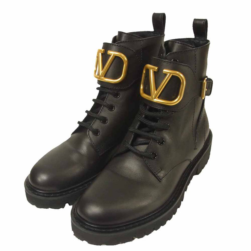 VALENTINO ヴァレンティノ UW2S0Q03 COMBAT BOOTS コンバット ブーツ イタリア製 ブラック系 37【美品】【中古】