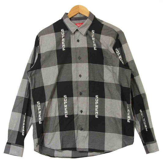 Supreme シュプリーム 20SS Logo Plaid Shirt ロゴ 刺繍 長袖 チェック シャツ ポルトガル製 グレー系 M【中古】