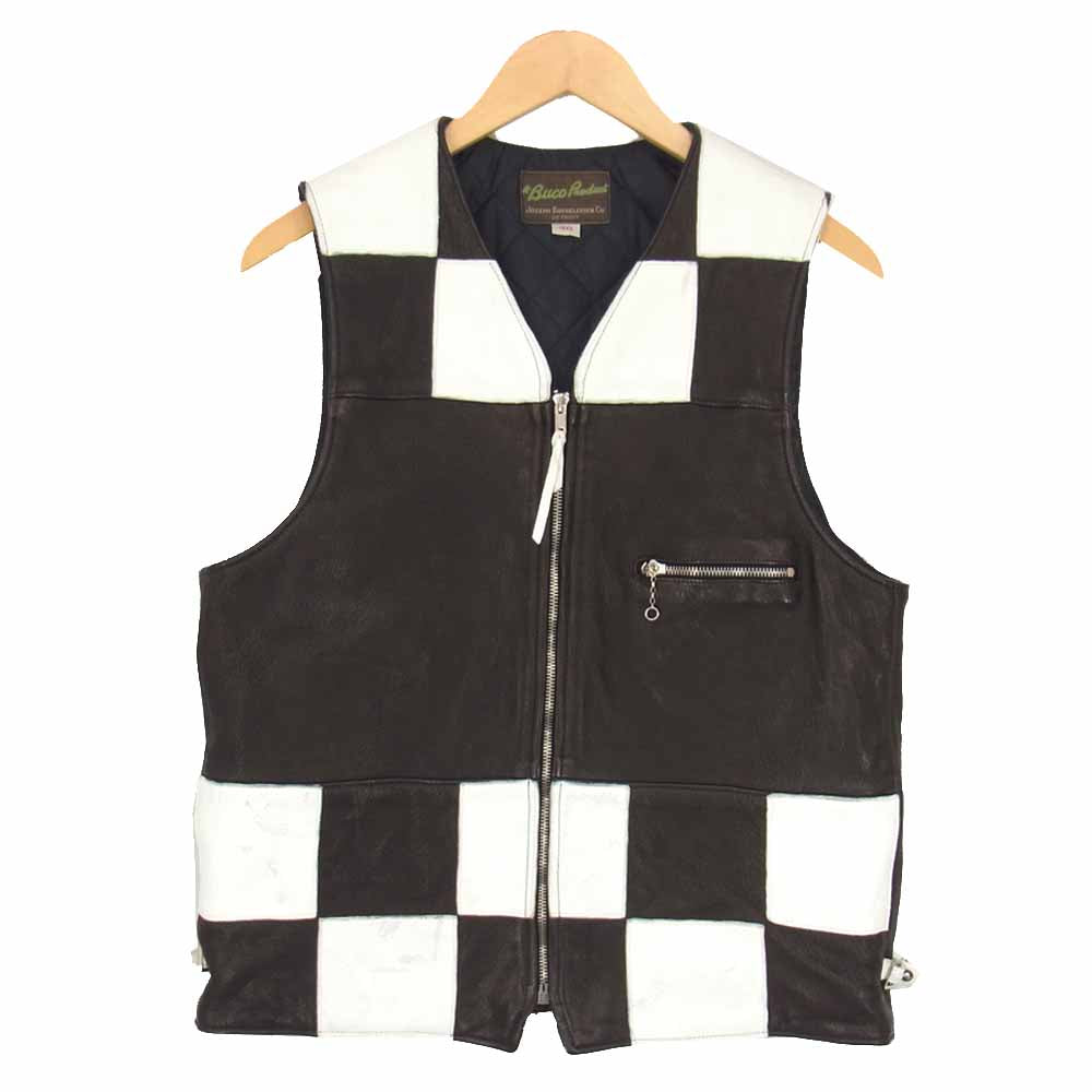 The REAL McCOY'S ザリアルマッコイズ 19AW BUCO ブコ DEERSKIN RACING VEST CHECKER ディア スキン レザー ベスト ブラック系 40【中古】