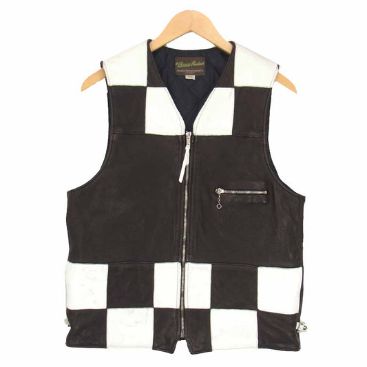 The REAL McCOY'S ザリアルマッコイズ 19AW BUCO ブコ DEERSKIN RACING VEST CHECKER ディア スキン レザー ベスト ブラック系 40【中古】